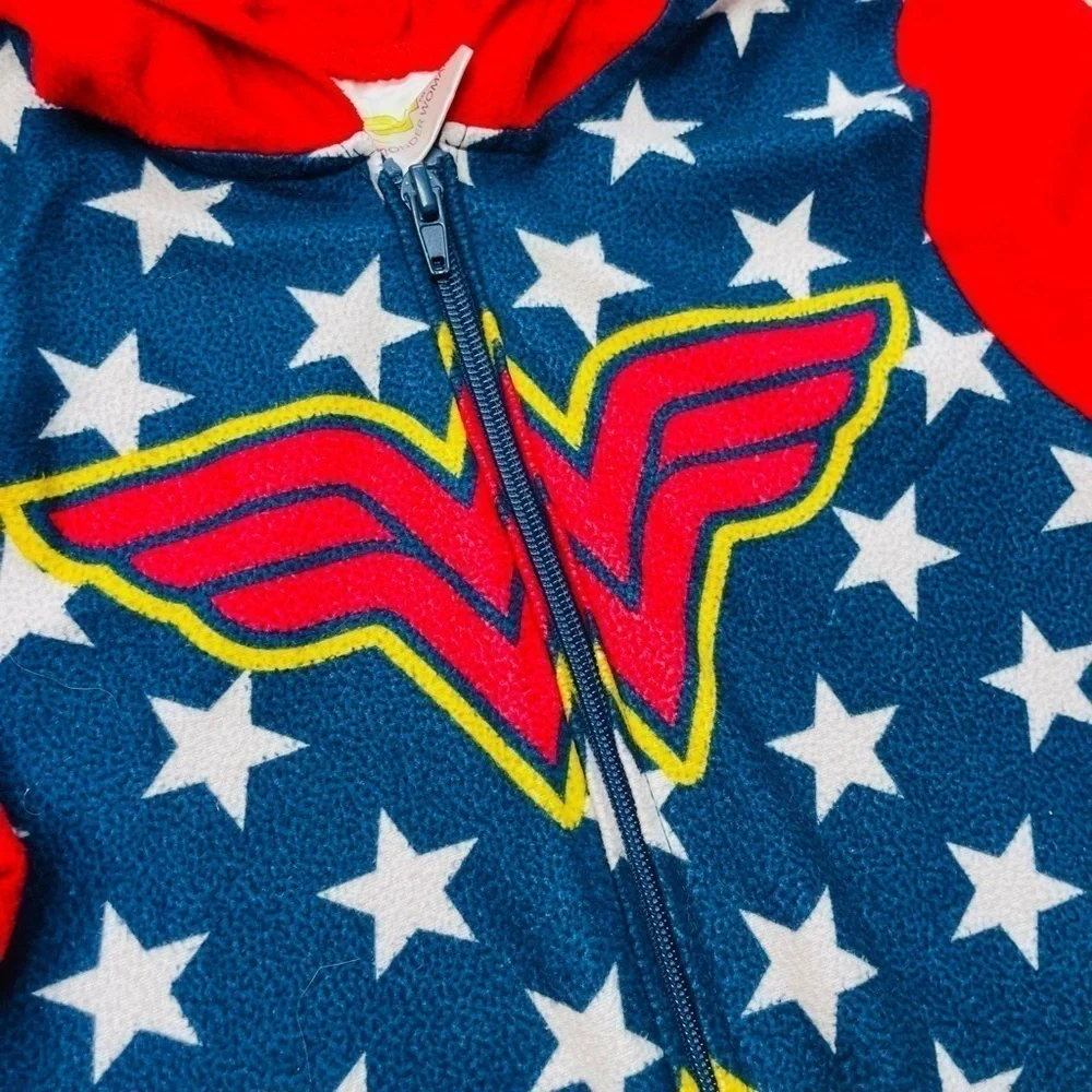 WONDER Woman Girls Hooded Fleece Union Suit Sleeper Pajamas Onesie Size XS